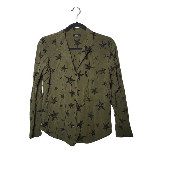 Rails Women's Rebel Olive Cheetah Stars Button-Down Blouse Size XS Casual Fall - Picture 1 of 7